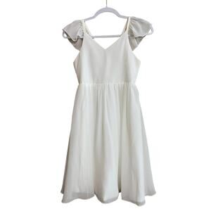 White Formal Wedding Dress Size 8 Classy Short Sleeve Fit and Flare